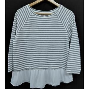 LOFT Striped Cotton Blend Top Knit 3/4 Sleeve Women Size M
